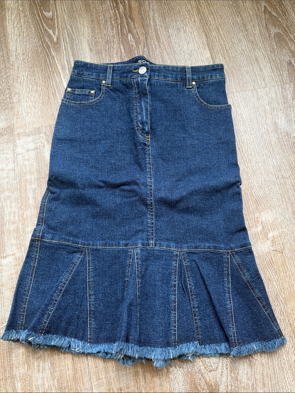 Sonia Rykiel Dark Blue Denim Mermaid-Hem Midi Skirt